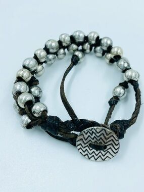 Braided Leather & Silver Bead Adjustable Bracelet